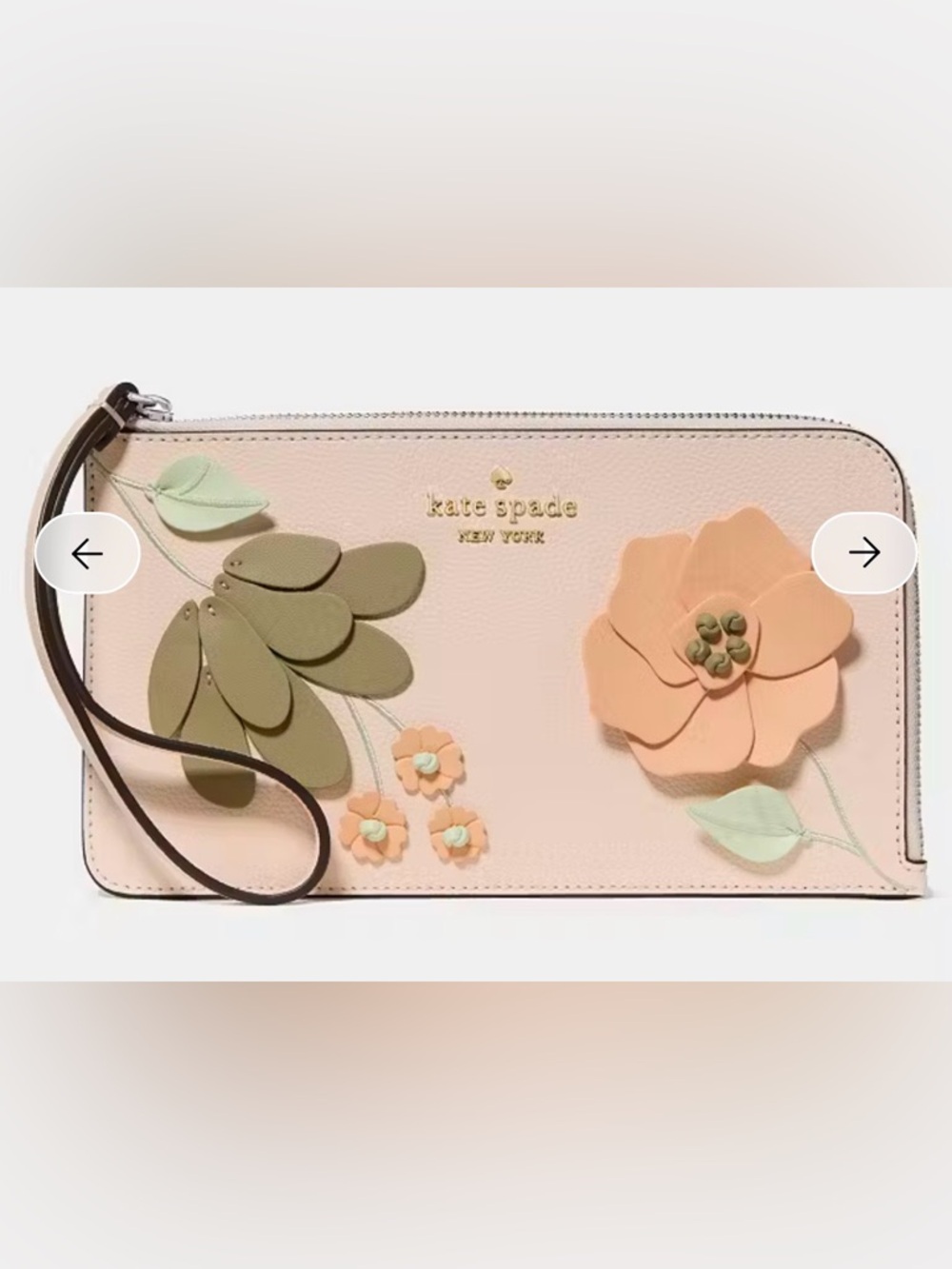 kate spade Pale Pink Floral Phone Wristlet with Peach & Olive Appliqués